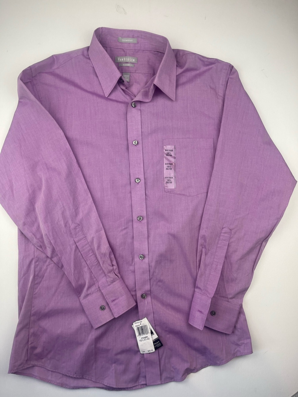 Van Heusen Lavender/Purple Long-Sleeve Dress Shirt,neck 15.5, sleeves 32/33